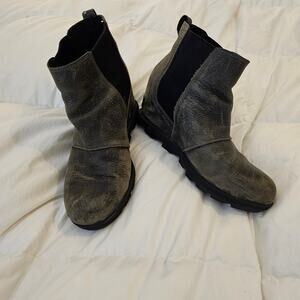 Sorel Joan of Arctic Wedge II Chelsea Boots Quarry Gray Leather Womens 10